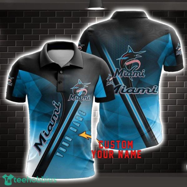 Miami Marlins Sport Polo Shirt For Men Custom Name Product Photo 1