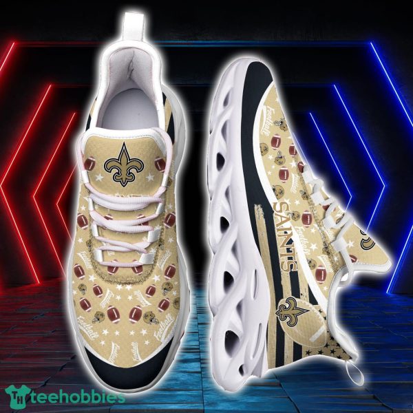 New Orleans Saints NFL Ball Pattern Black And White Clunky Max Soul Shoes Running Lover Gift Product Photo 2