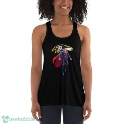 NFL Superman DC Sports Football Baltimore Ravens T Shirt - Women's Flowy Racerback Tank