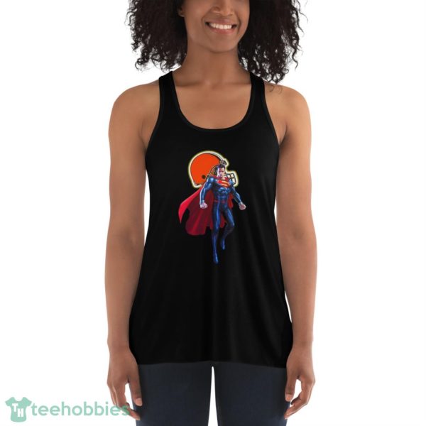 NFL Superman DC Sports Football Cleveland Browns T Shirt - Women's Flowy Racerback Tank