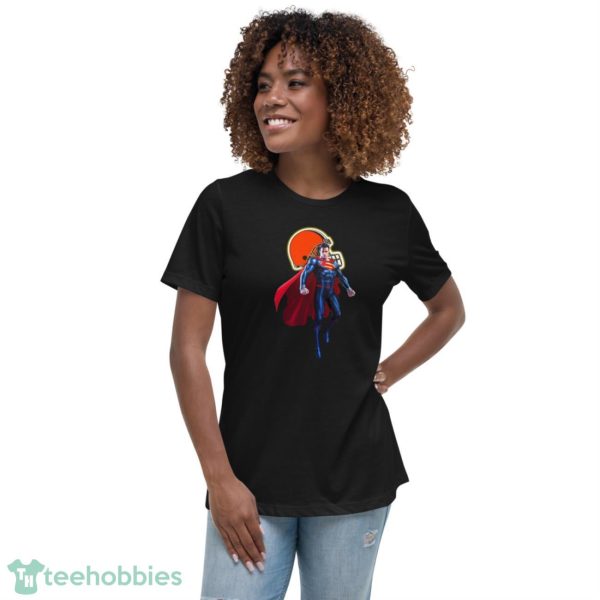 NFL Superman DC Sports Football Cleveland Browns T Shirt - Women's Relaxed Short Sleeve Jersey Tee