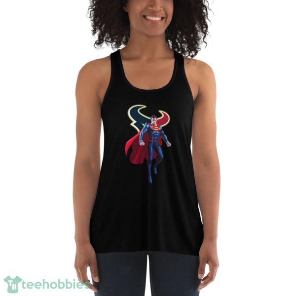 NFL Superman DC Sports Football Houston Texans T Shirt - Women's Flowy Racerback Tank