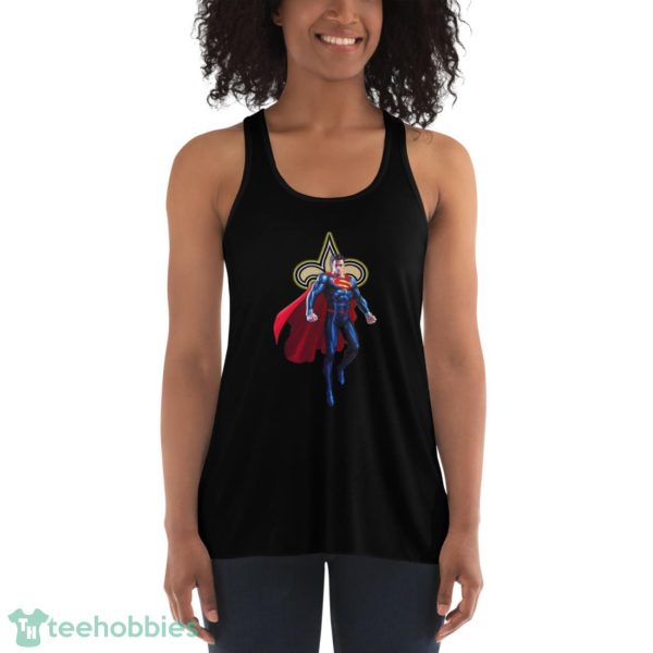 NFL Superman DC Sports Football New Orleans Saints T Shirt - Women's Flowy Racerback Tank