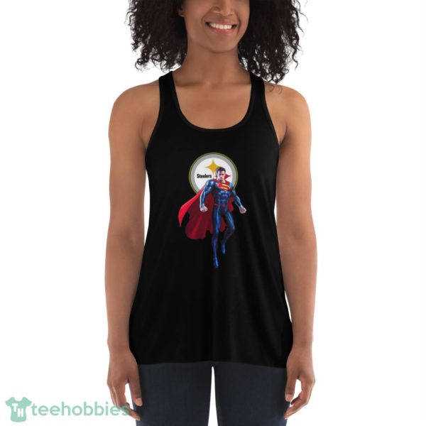 NFL Superman DC Sports Football Pittsburgh Steelers T Shirt - Women's Flowy Racerback Tank