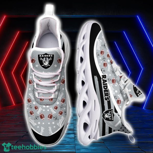 Oakland Raiders NFL Ball Pattern Black And White Clunky Max Soul Shoes Running Lover Gift Product Photo 2