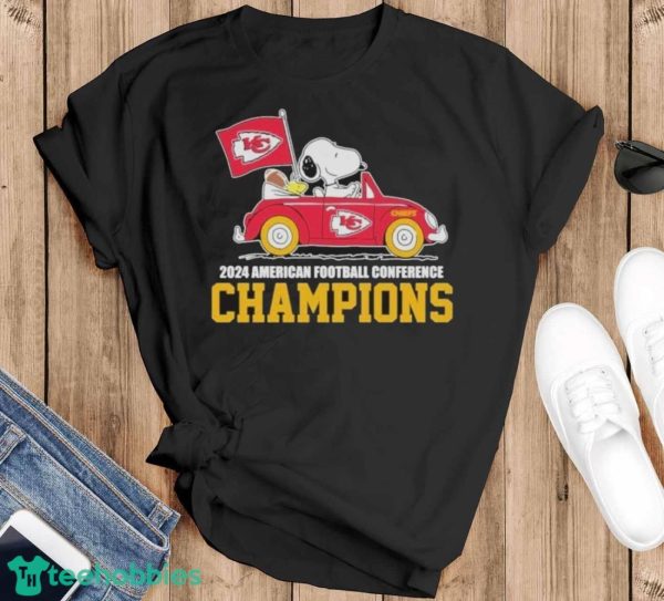 Official Official Peanuts Snoopy and Woodstock Kansas City Chiefs 2024 American football conference champions shirt - Black T-Shirt