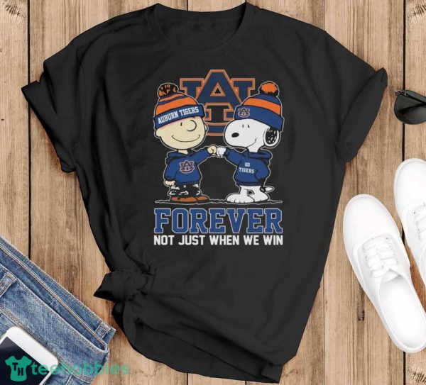 Official peanuts Charlie Brown And Snoopy Auburn Tigers Forever Not Just When We Win Shirt - Black T-Shirt