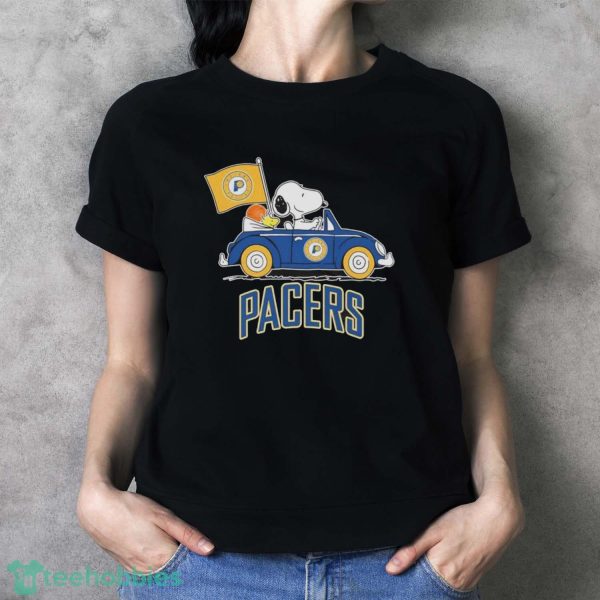 Official Peanuts Snoopy And Woodstock Drive car Indiana Pacers Basketball Shirt - Ladies T-Shirt