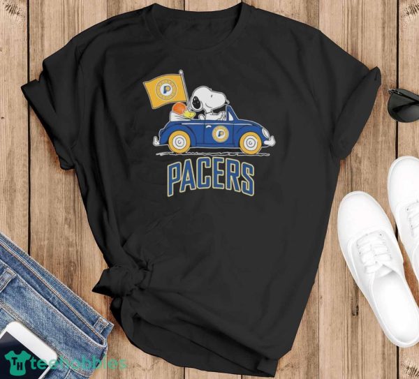 Official Peanuts Snoopy And Woodstock Drive car Indiana Pacers Basketball Shirt - Black T-Shirt