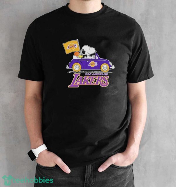 Peanuts Snoopy And Woodstock Drive Car Los Angeles Lakers Basketball Shirt - Black Unisex T-Shirt