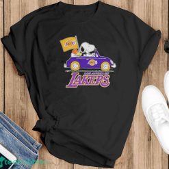 Peanuts Snoopy And Woodstock Drive Car Los Angeles Lakers Basketball Shirt - Black T-Shirt