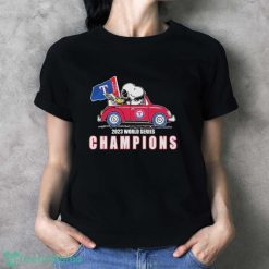 Peanuts Snoopy And Woodstock Texas Rangers On Car 2023 World Champions Shirt - Ladies T-Shirt