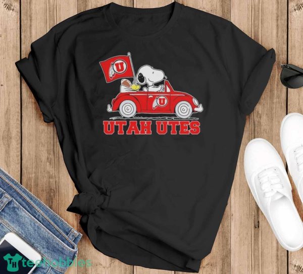 Peanuts Snoopy And Woodstock Utah Utes On Car Shirt - Black T-Shirt