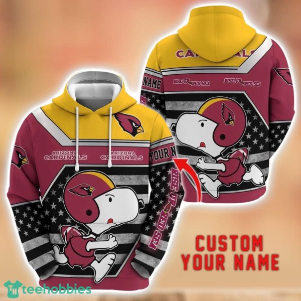 Personalized Name NFL Arizona Cardinals Hoodie Snoopy Cute 3D Hoodie For Fans Product Photo 1