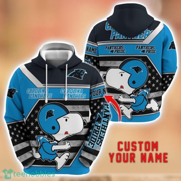 Personalized Name NFL Carolina Panthers Hoodie Snoopy Cute 3D Hoodie For Fans Product Photo 1