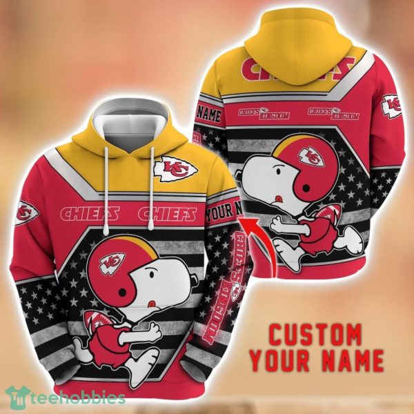 Personalized Name NFL Kansas City Chiefs Hoodie Snoopy Cute 3D Hoodie For Fans Product Photo 1