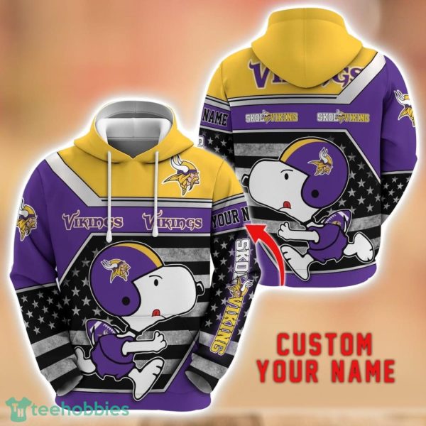 Personalized Name NFL Minnesota Vikings Hoodie Snoopy Cute 3D Hoodie For Fans Product Photo 1
