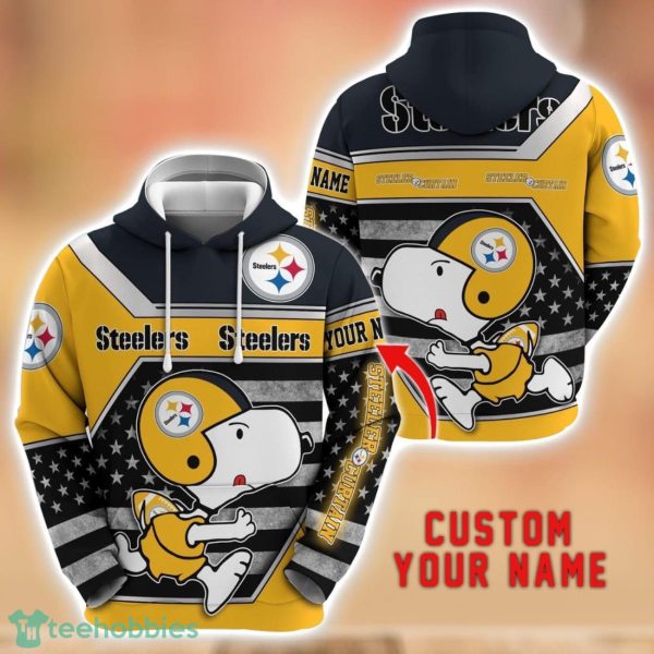 Personalized Name NFL Pittsburgh Steelers Hoodie Snoopy Cute 3D Hoodie For Fans Product Photo 1