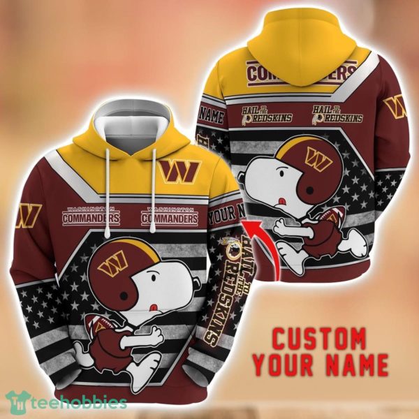 Personalized Name NFL Washington Commanders Hoodie Snoopy Cute 3D Hoodie For Fans Product Photo 1