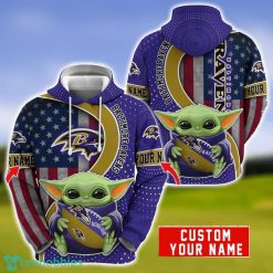 Personalized NFL Baltimore Ravens Baby Yoda Hug Logo 3D Hoodie Unique Sport Gift For Fans Product Photo 1