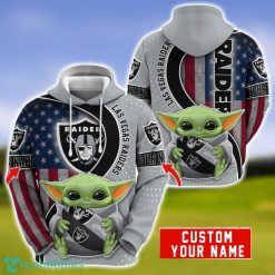 Personalized NFL Las Vegas Raiders Baby Yoda Hug Logo 3D Hoodie Unique Sport Gift For Fans Product Photo 1