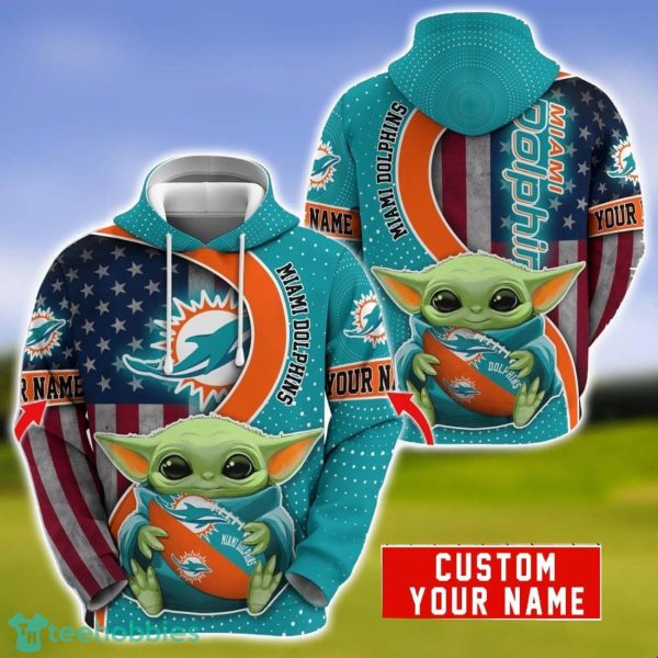 Personalized NFL Miami Dolphins Baby Yoda Hug Logo 3D Hoodie Unique Sport Gift For Fans Product Photo 1