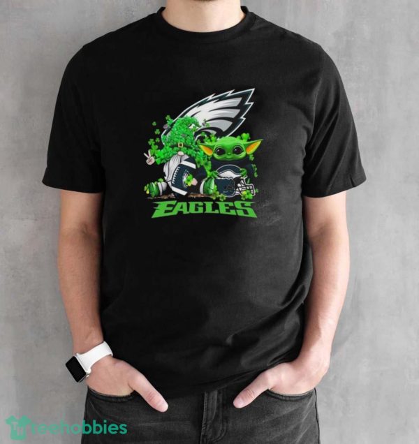 Philadelphia Eagles Baby Yoda Happy St.Patrick’s Day Shamrock Shirt - Black Unisex T-Shirt