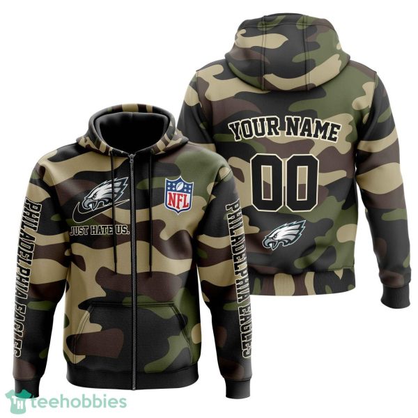 Philadelphia Eagles Personalized Name And Number Hoodie Camo Style For Fans Product Photo 2