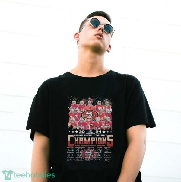San Francisco 49ers Team Football 2024 National Football Conference Champions Signatures Shirt - G500 Gildan T-Shirt