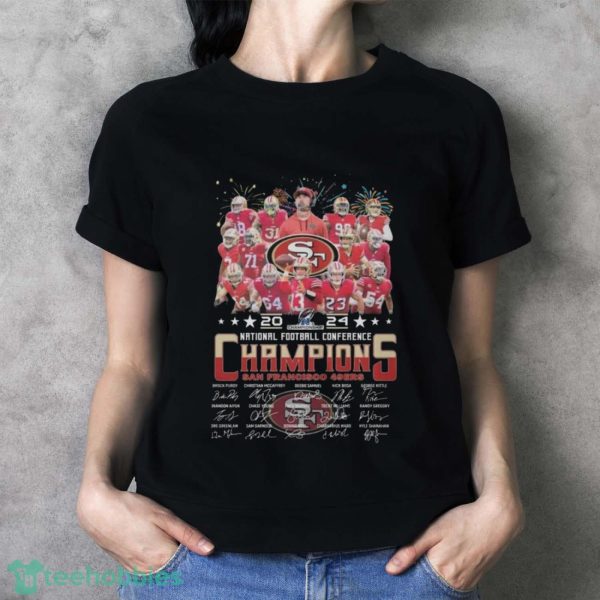 San Francisco 49ers Team Football 2024 National Football Conference Champions Signatures Shirt - Ladies T-Shirt
