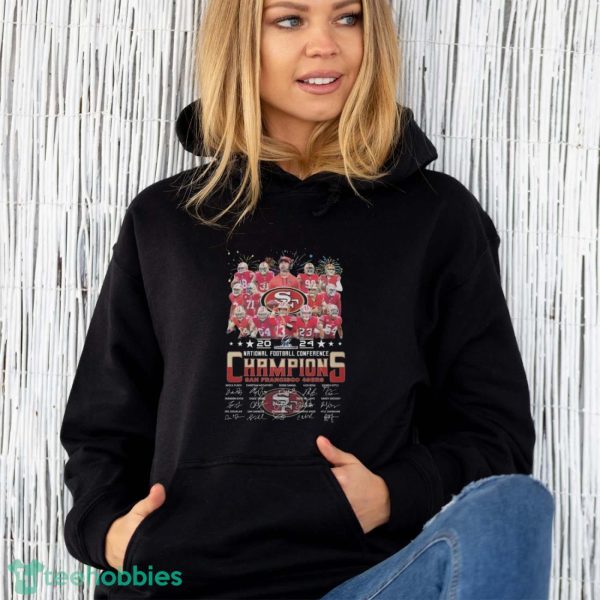 San Francisco 49ers Team Football 2024 National Football Conference Champions Signatures Shirt - Unisex Hoodie