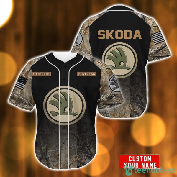 Skoda Hunting pattern 3D Baseball Jersey Shirt For Men And Women Car Lover Gift Custom Name Product Photo 1