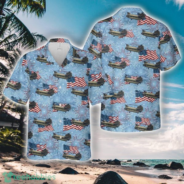 US Army Connecticut Army National Guard CH-47F Chinook helicopter from the 2nd Battalion, 104th Aviation Regiment, 4th Of July Hawaiian Shirt Product Photo 1