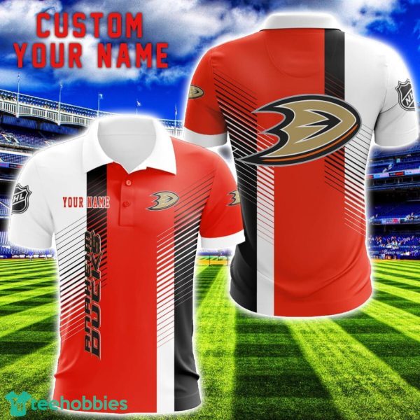Anaheim Ducks Team Striped Style 3D Printed Polo SHirt For Fans Custom Name Product Photo 1