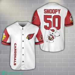 Arizona Cardinals Snoopy Baseball Jersey White Cute Gift For Fans Custom Name Number Product Photo 1