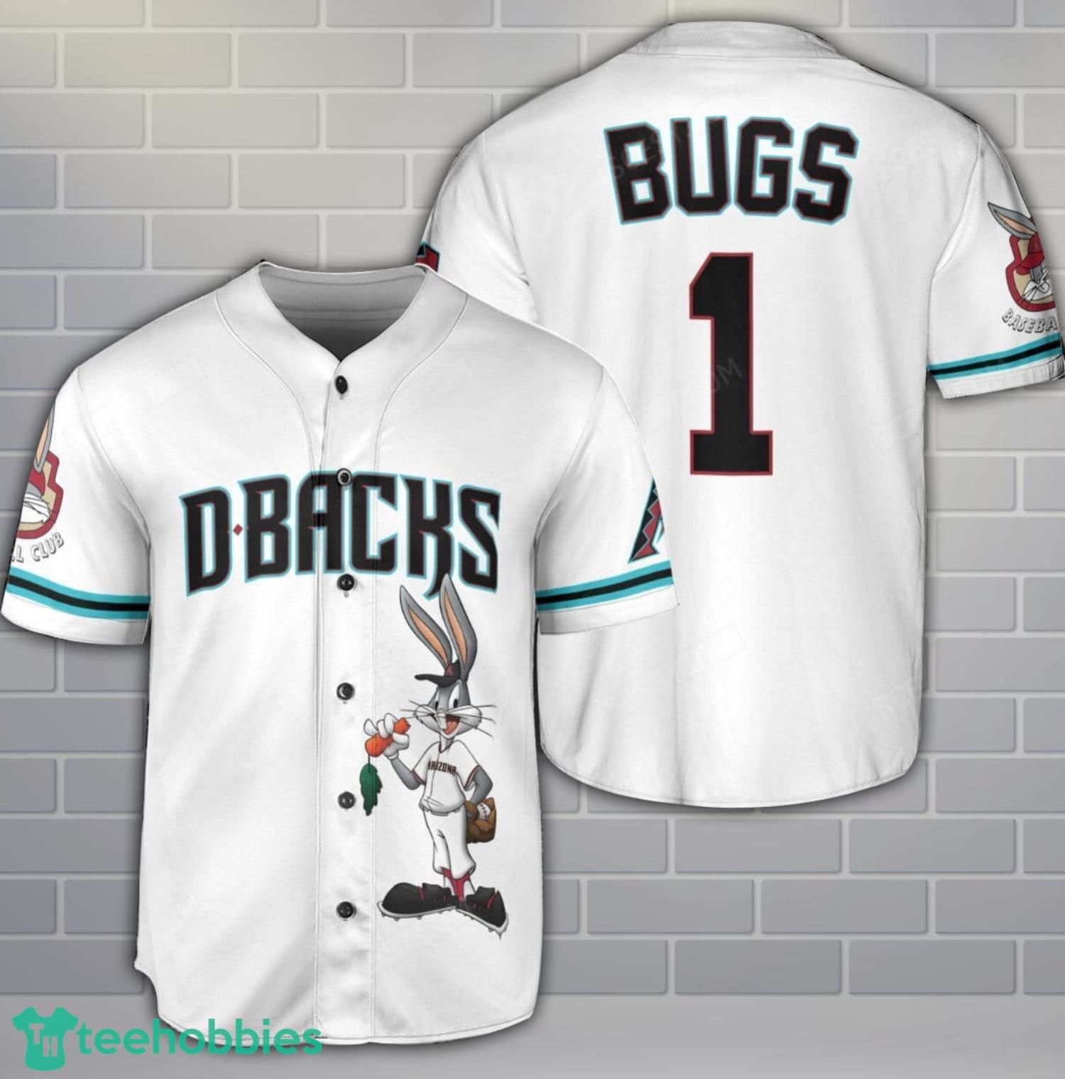 Arizona Diamondbacks Looney Tunes Bugs Bunny White 3D Baseball Jersey Shirt Custom Name Number Product Photo 1