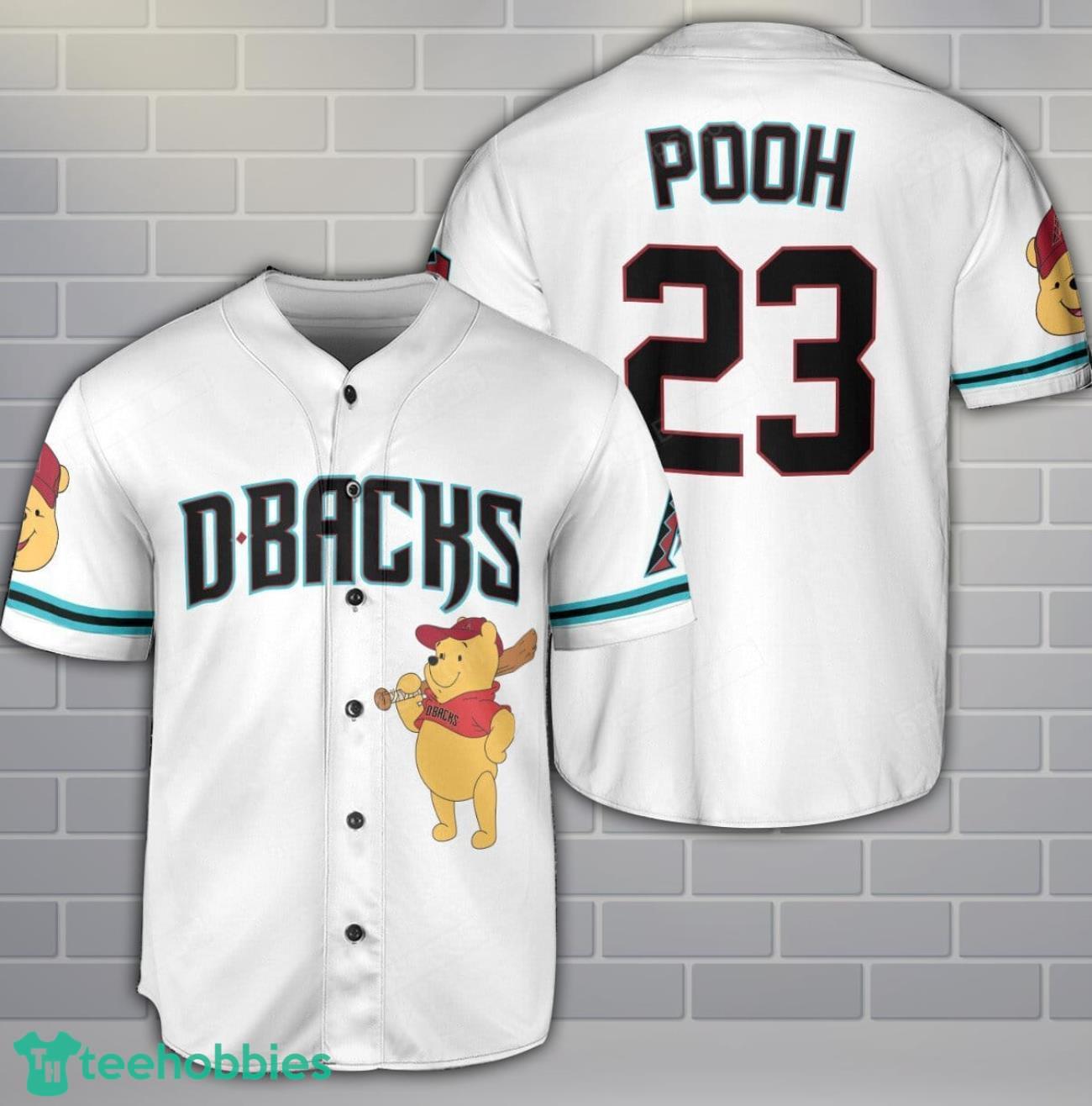 Arizona Diamondbacks Winnie the Pooh Baseball Jersey Shirt Cute Gift For Men Women Custom Name Number Product Photo 1