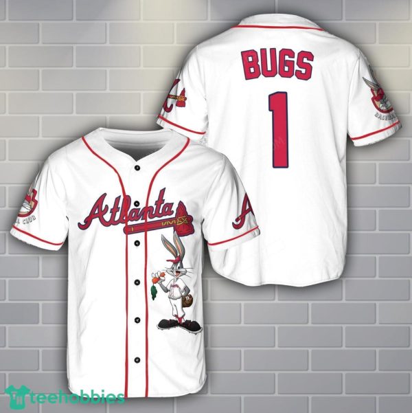Atlanta Braves Looney Tunes Bugs Bunny White 3D Baseball Jersey Shirt Custom Name Number Product Photo 1