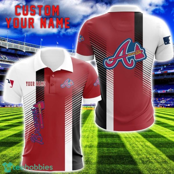 Atlanta Braves Team Striped Style 3D Printed Polo SHirt For Fans Custom Name Product Photo 1