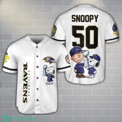 Baltimore Ravens Peanut Snoopy Champion Baseball Jersey Shirt For Fans White Shirt Custom Name Number Product Photo 1