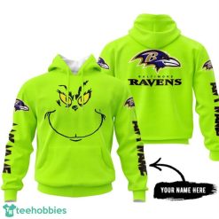 Baltimore Ravens Personalized Name Grinch Face Green 3D Hoodie For Men And Women Sport Lover Product Photo 2