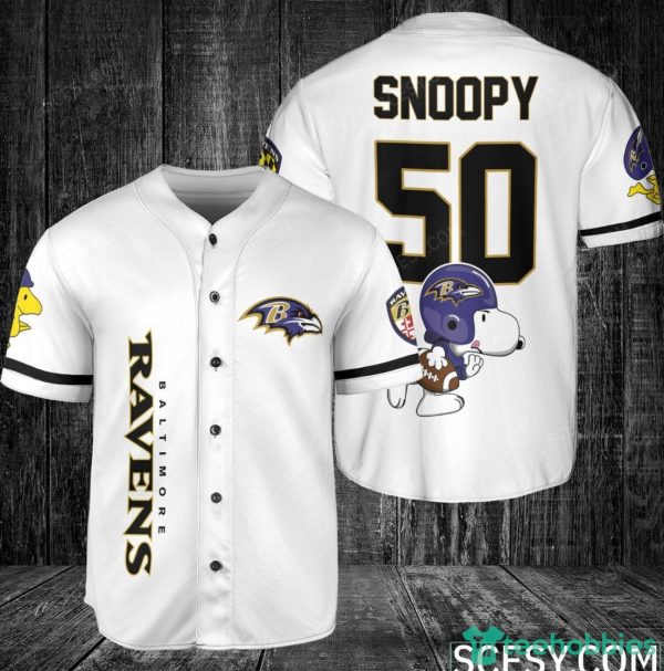 Baltimore Ravens Snoopy Baseball Jersey White Product Photo 1