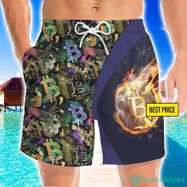 Bitcoin Block Chain Flame 3D Beach Shorts For Men Gift Summer Gift Product Photo 1