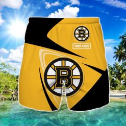 Boston Bruins Logo Printed 3D Beach Shorts For Men Custom Name Summer Gift Ideas Product Photo 1