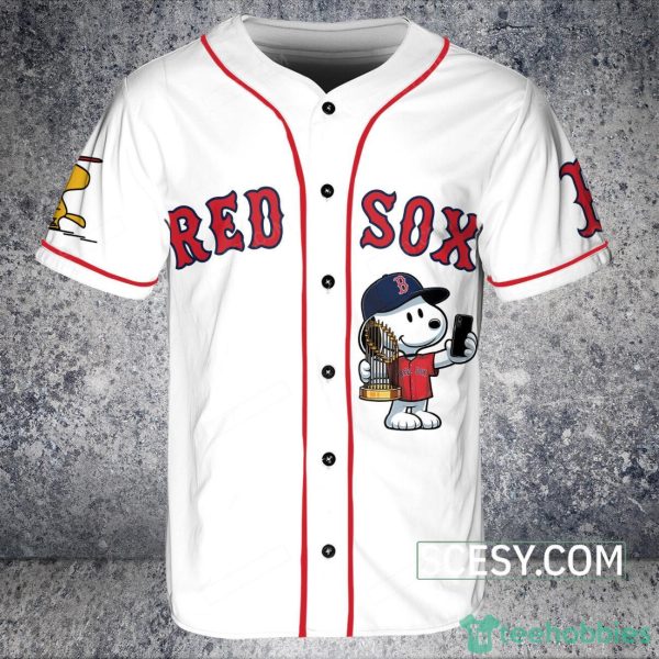 Boston Red Sox Peanut Snoopy Baseball Jersey White Product Photo 2