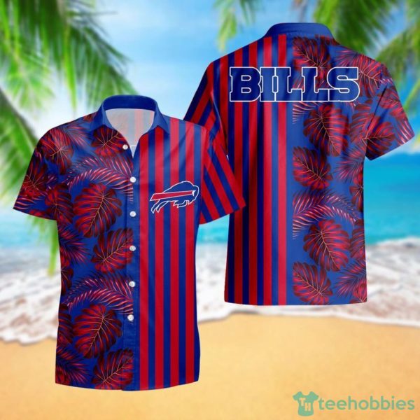 Buffalo Bills Leaf and Stripe Pattern Hawaiian Shirt For Fans Summer Gift Product Photo 1