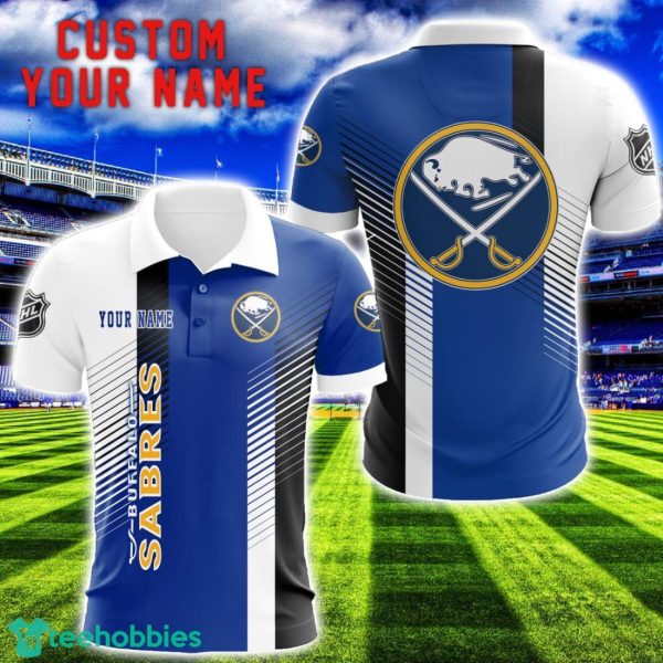 Buffalo Sabres Team Striped Style 3D Printed Polo SHirt For Fans Custom Name Product Photo 1