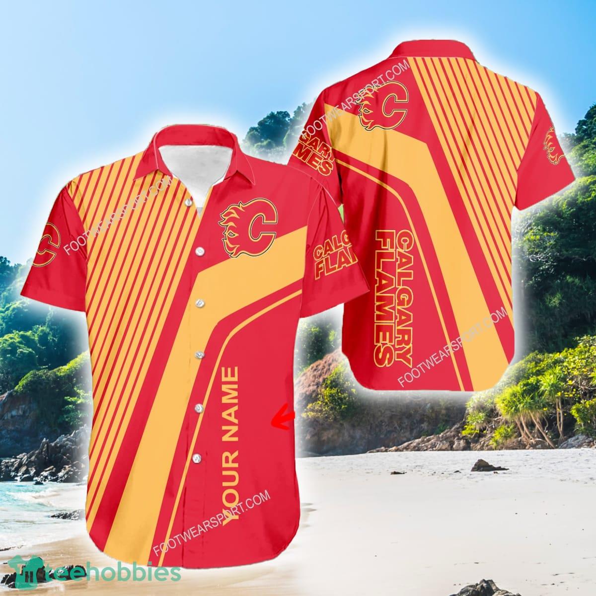 Calgary Flames Stylish New 3D Hawaiian Shirt For Men And Women Custom Name - Calgary Flames Stylish New 3D Hawaiian Shirt For Men And Women Custom Name