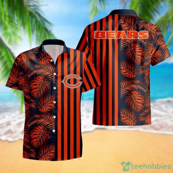 Chicago Bears Leaf and Stripe Pattern Hawaiian Shirt For Fans Summer Gift Product Photo 1