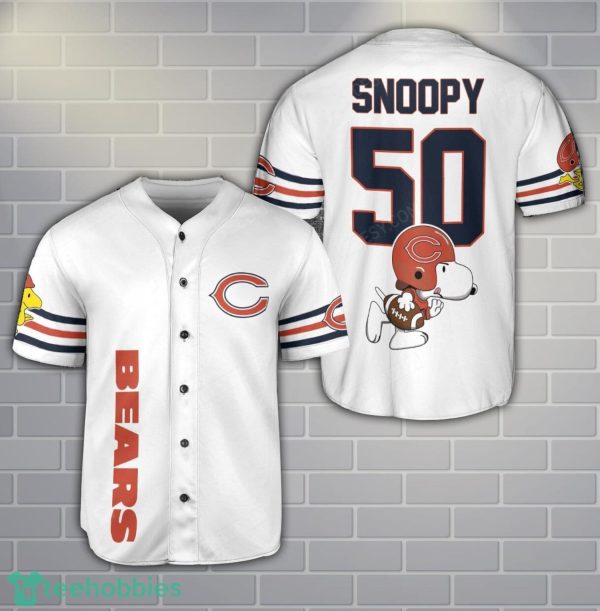 Chicago Bears Snoopy Baseball Jersey White Cute Gift For Fans Custom Name Number Product Photo 1